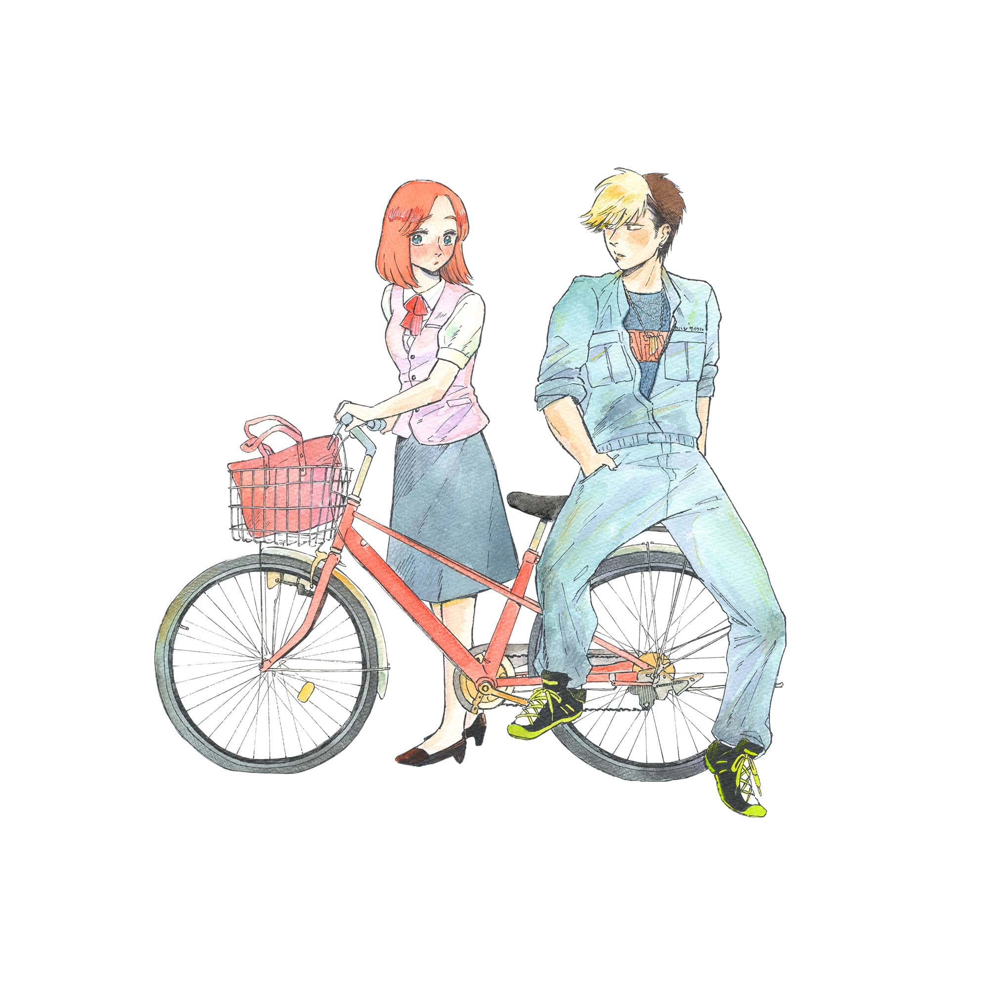 松虫あられ『自転車屋の高橋くん』コミック1巻 表紙原画